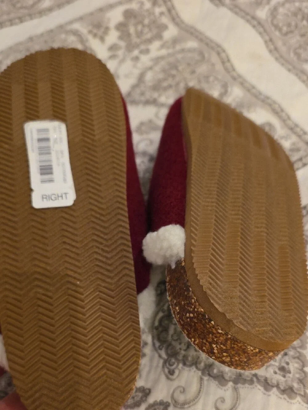 Lands' End Red Dog Embroidered Natural Sherpa-Lined Slippers